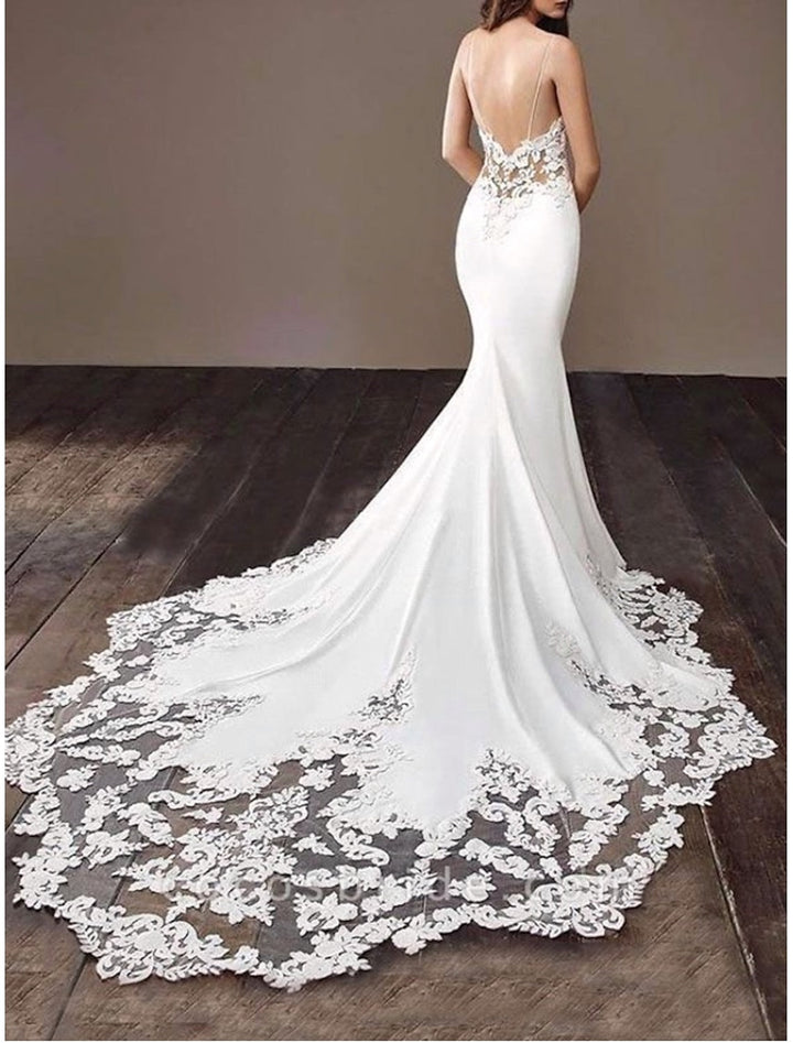 Trumpet/Mermaid V-Neck Floor-length Lace Wedding Dress