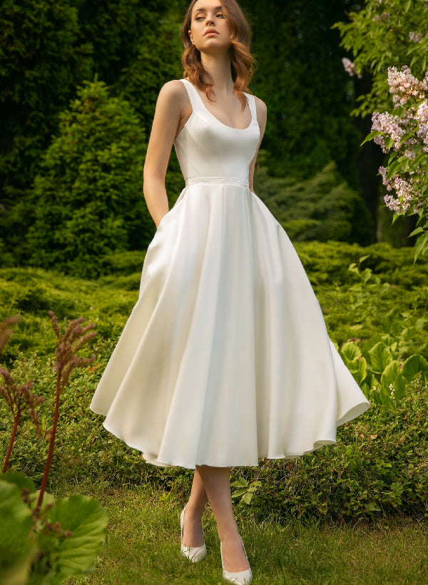 A-Line/Princess Scoop Tea-Length Wedding Dress