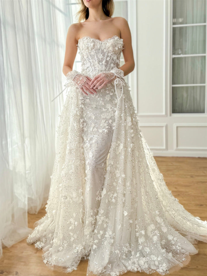 Mermaid/Trumpet Sweetheart Strapless Long Sleeves/Gloves Floor-Length  Wedding Dresses with Appliques