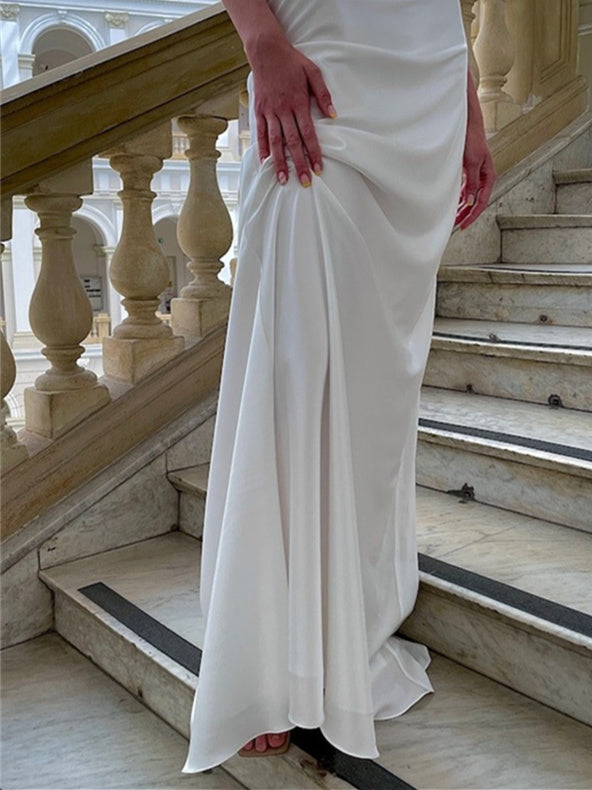 Trumpet/Mermaid Halter Floor-Length Wedding Dress