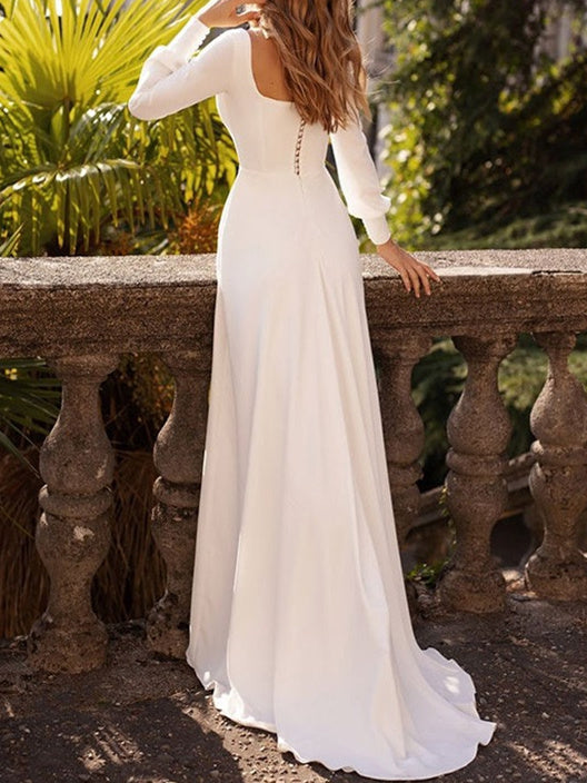 A-Line/Princess Square Neck Floor-Length Wedding Dress