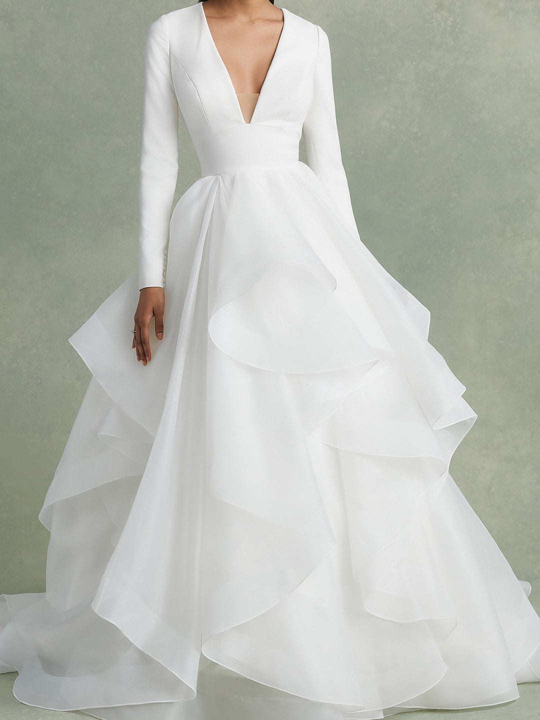 A-Line/Princess V-Neck Floor-Length Ball-Gown Wedding Dress With Ruffles