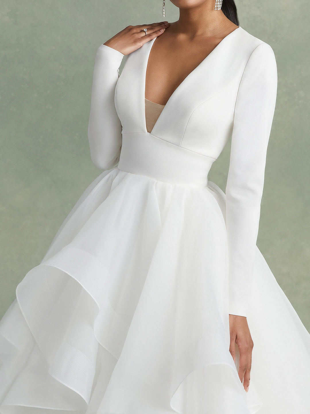 A-Line/Princess V-Neck Floor-Length Ball-Gown Wedding Dress With Ruffles