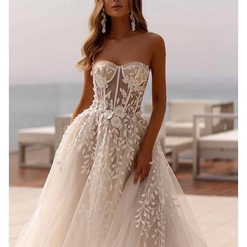 A-Line/Princess Sweetheart Sweep / Brush Train Wedding Dress for Beach Wedding