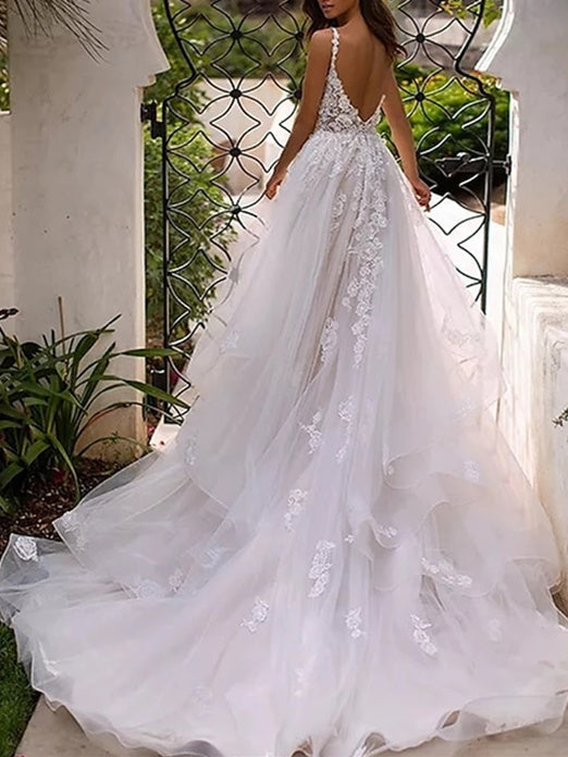 A-Line/Princess Sweetheart Wedding Dress Spaghetti Straps with Appliques