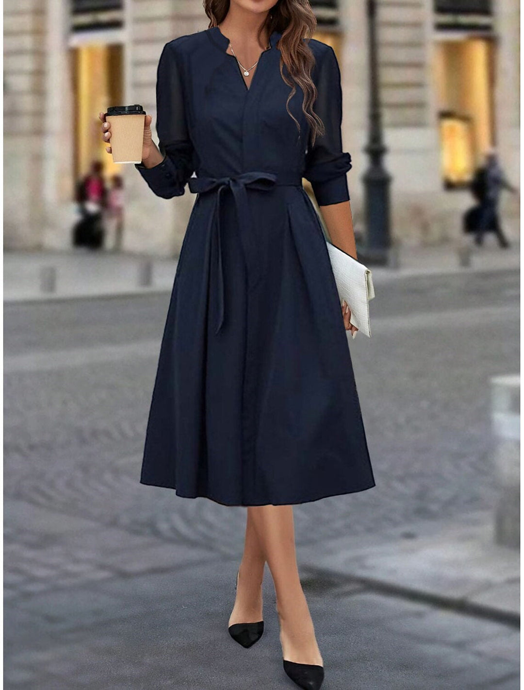 Wedding Guest Dress Midi Formal Dresses Uk A Line/Princess V Neck Long  Sleeves Wedding Guest Dress Midi Dress