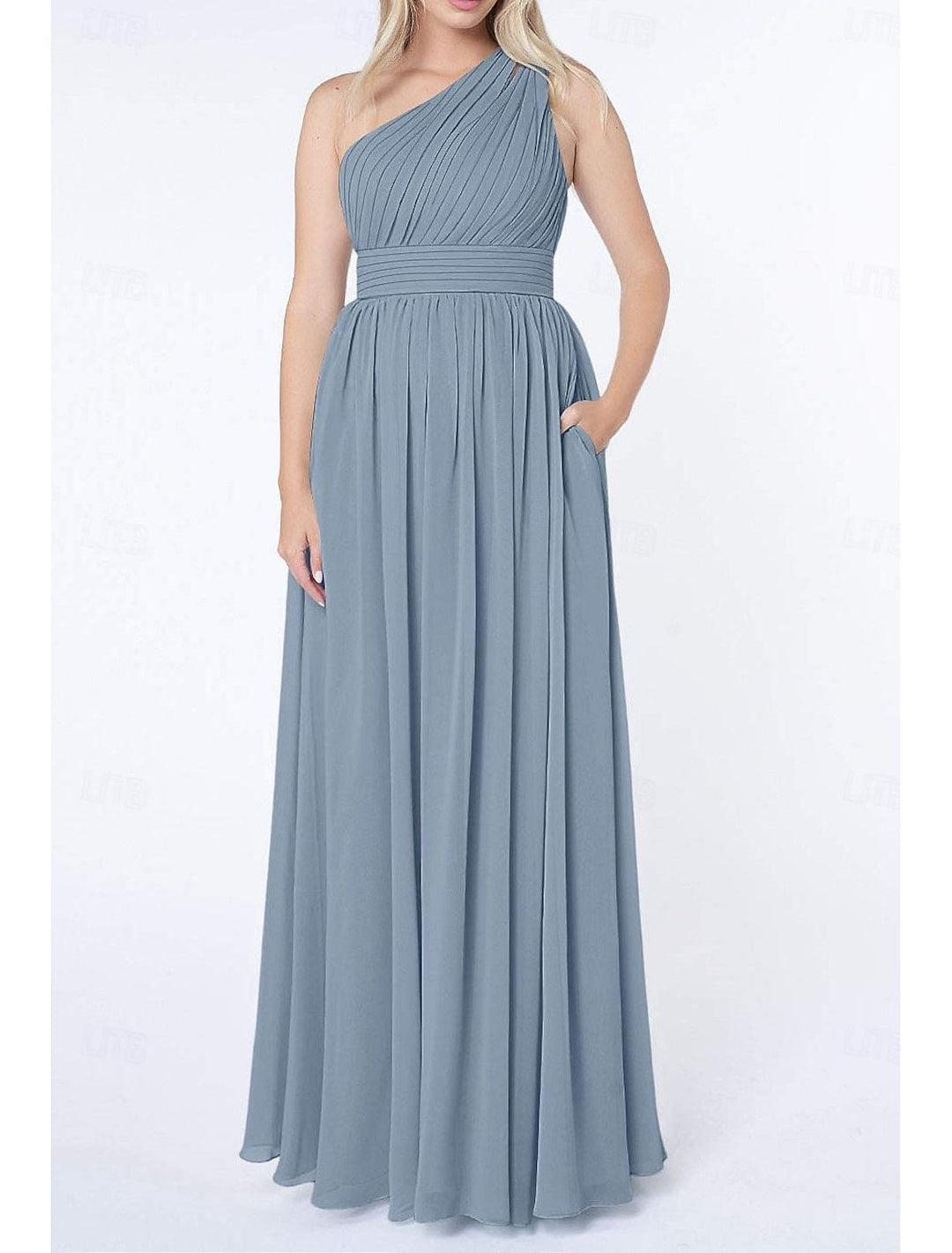 A Line/Princess One Shoulder Sleeveless Floor-Length Wedding Guest Dress