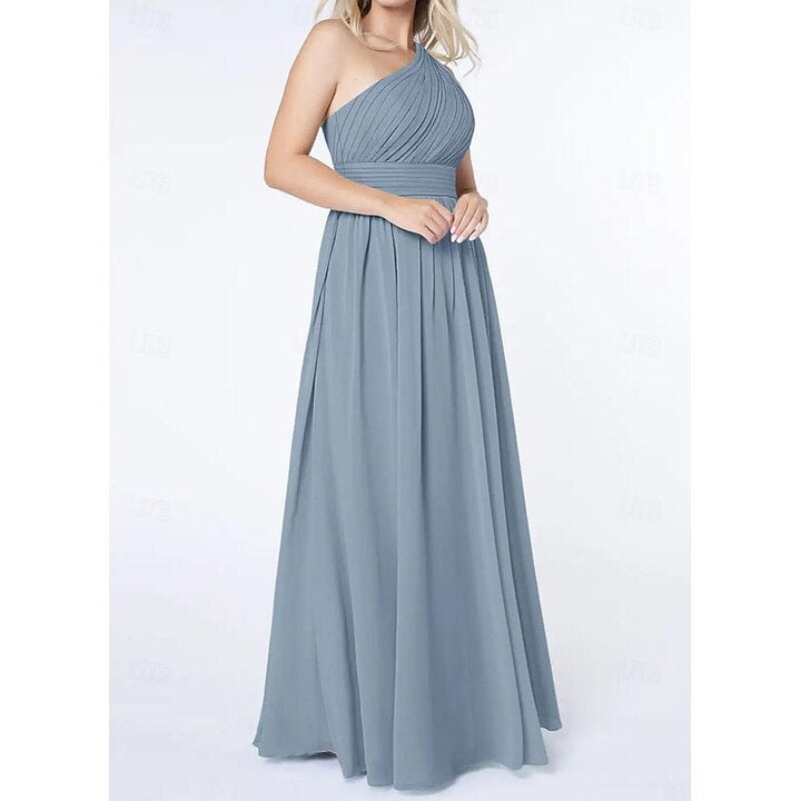 A Line/Princess One Shoulder Sleeveless Floor-Length Wedding Guest Dress