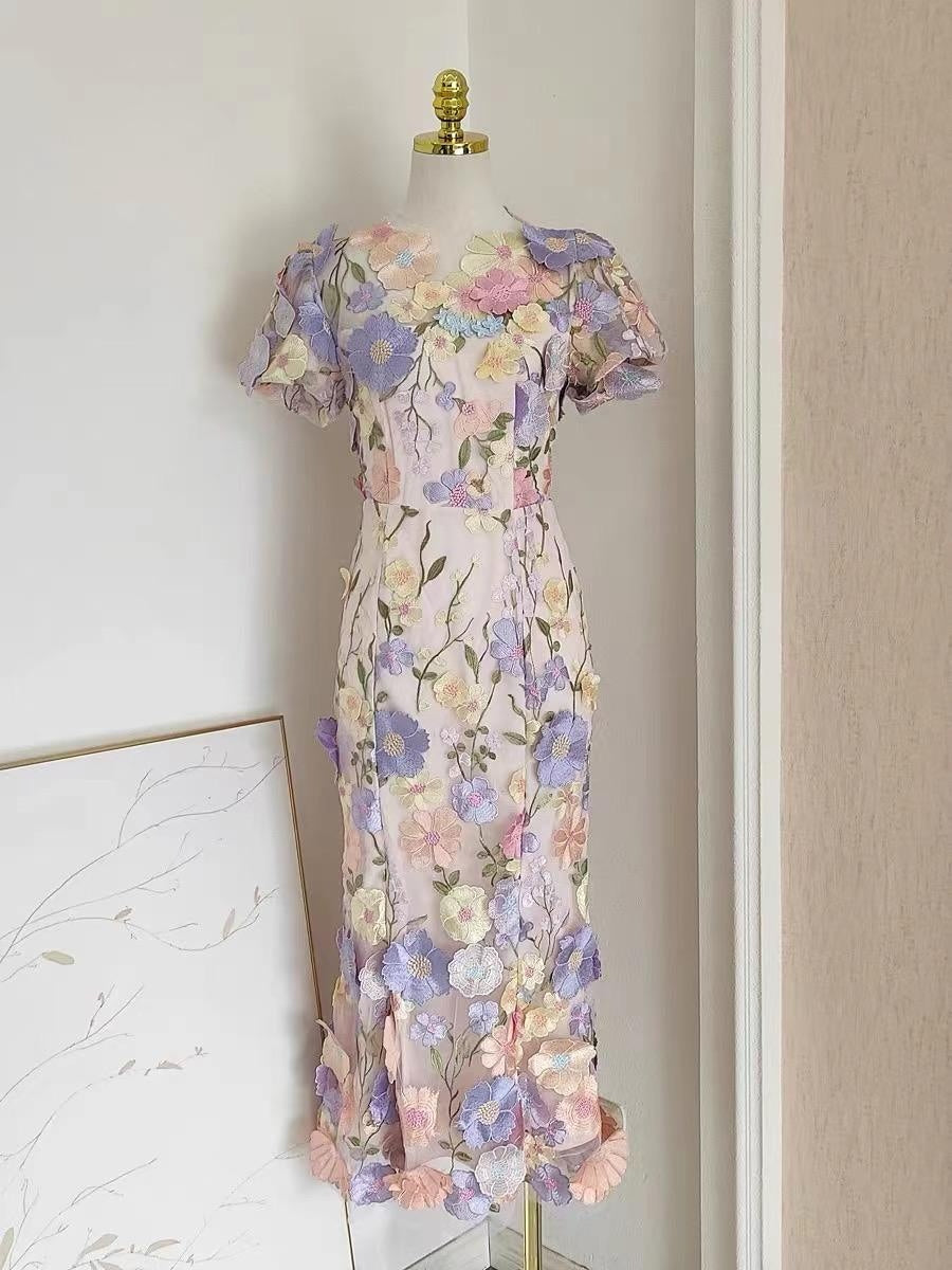 Mermaid/Trumpet Short Sleeves Wedding Guest Dress with Flower