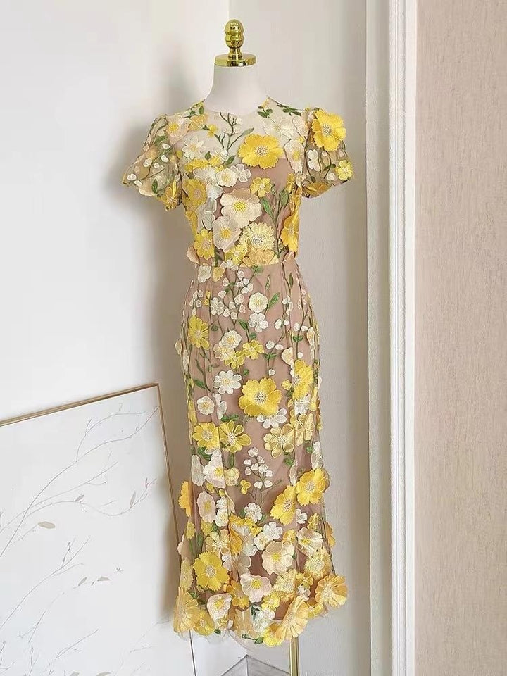 Mermaid/Trumpet Short Sleeves Wedding Guest Dress with Flower