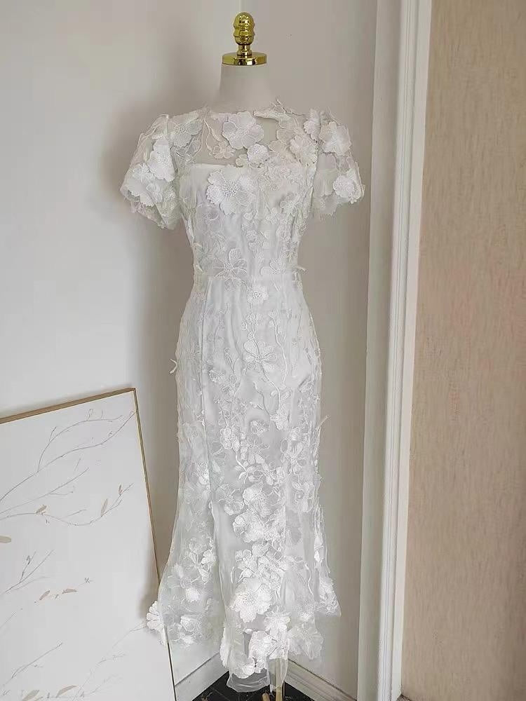 Mermaid/Trumpet Short Sleeves Wedding Guest Dress with Flower