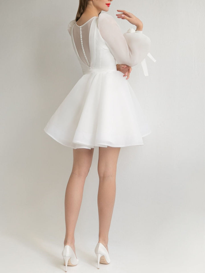 A-Line/Princess Scoop Neck Long Sleeves Mini Wedding Dress