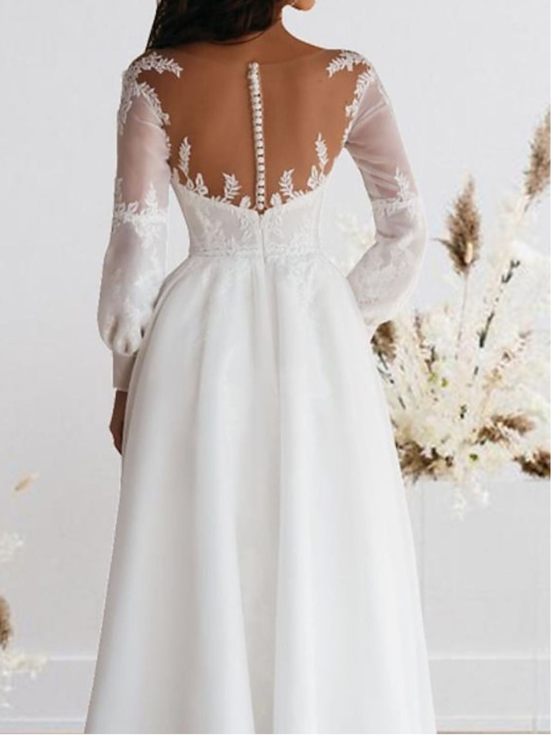 A-Line/Princess Sweetheart Long Sleeves Ankle Length Lace Wedding Dress