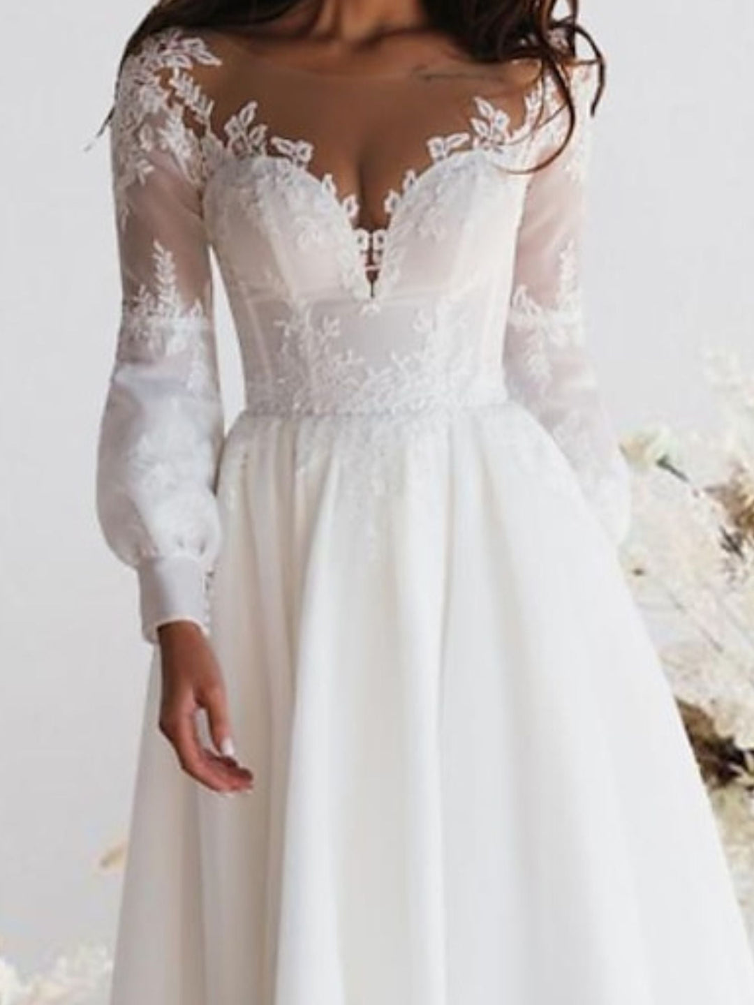 A-Line/Princess Sweetheart Long Sleeves Ankle Length Lace Wedding Dress