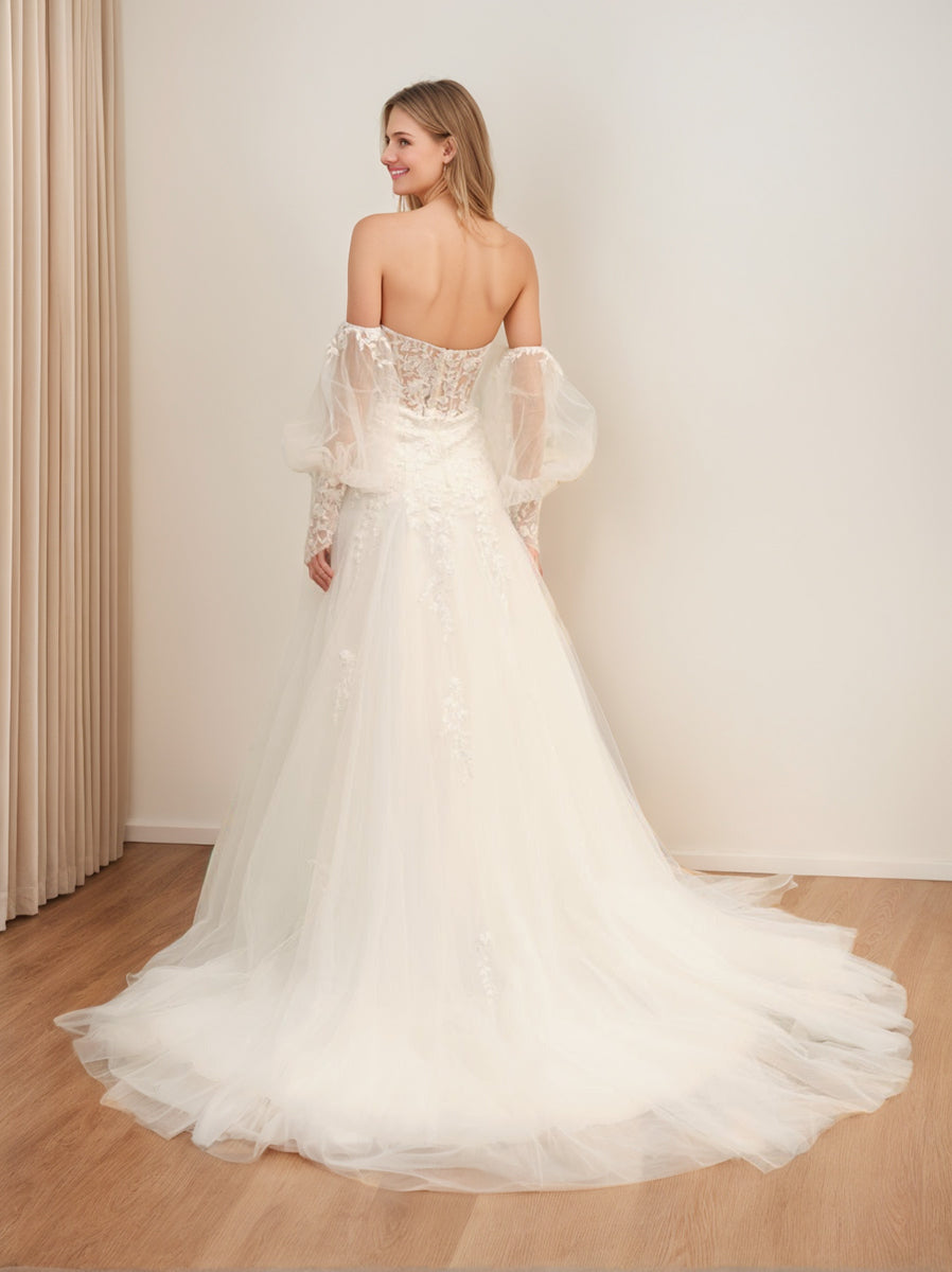 A-Line/Princess Sweetheart Long Wedding Dresses with Appliques