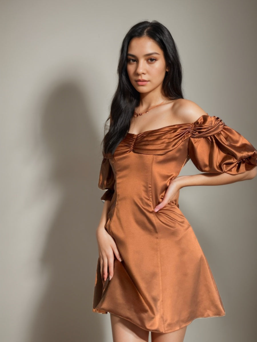 A-Line/Princess Off-the-shoulder 1/2 Sleeves Ruched Short/Mini Wedding Guest Dresses