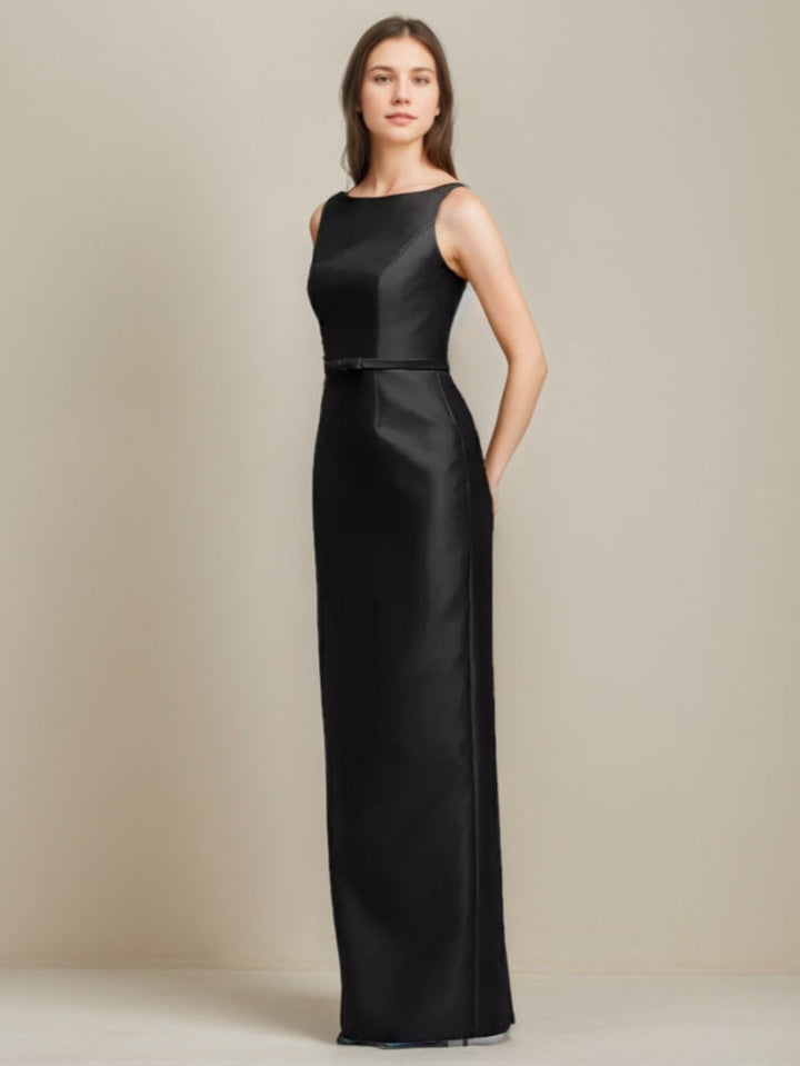 Sheath/Column Jewel Neck Sleeveless Wedding Guest Dress with Bow Belt & Slit