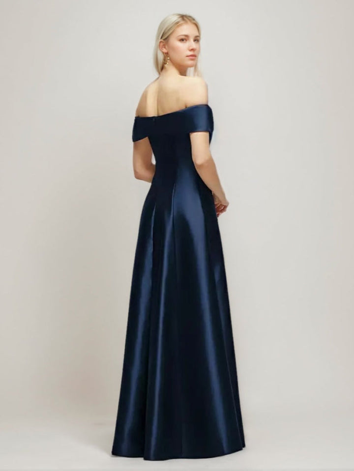 A-line/Princess Romantic Off-the-shoulder Floor-Length Wedding Guest Dress with Bow