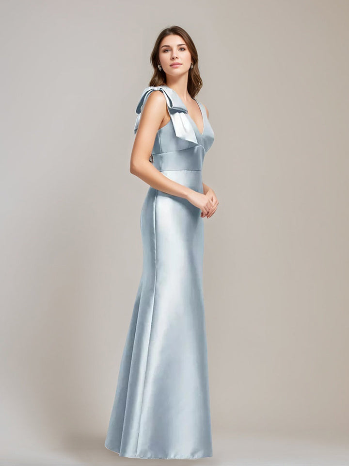 Trumpet/Mermaid V-neck Sleeveless Floor-Length Wedding Guest Dress with Bow