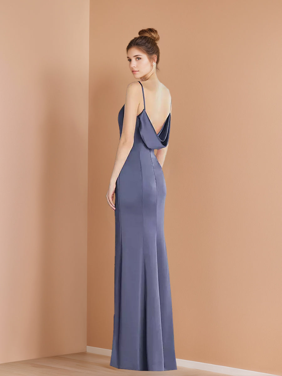 Sheath/Column V-neck Sleeveless Cowl-back Floor-Length Wedding Guest Dress with Pleats & Slit