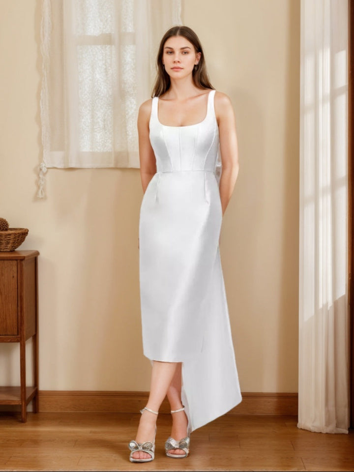 Sheath/Column Scoop Sleeveless Wedding Dress with Floor-Length Bow
