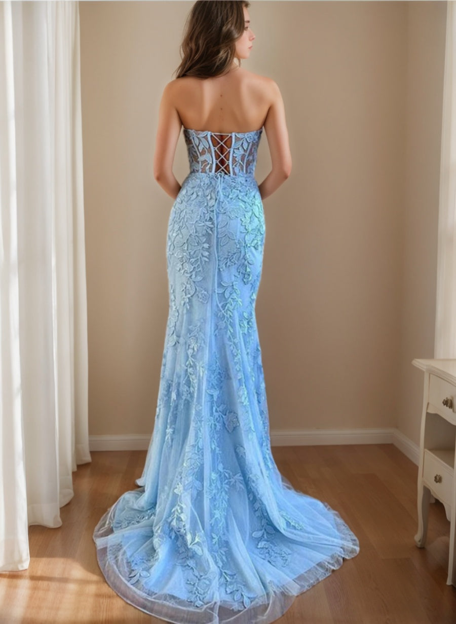 Trumpet/Mermaid Sweetheart Strapless Sleeveless Black Wedding Dresses Lace-Up & Appliques