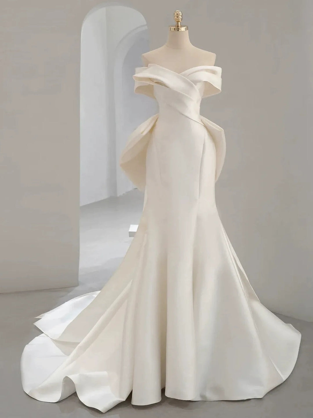 Trumpet/Mermaid Off-the-shoulder Floor-Length Wedding Dresses with Bow