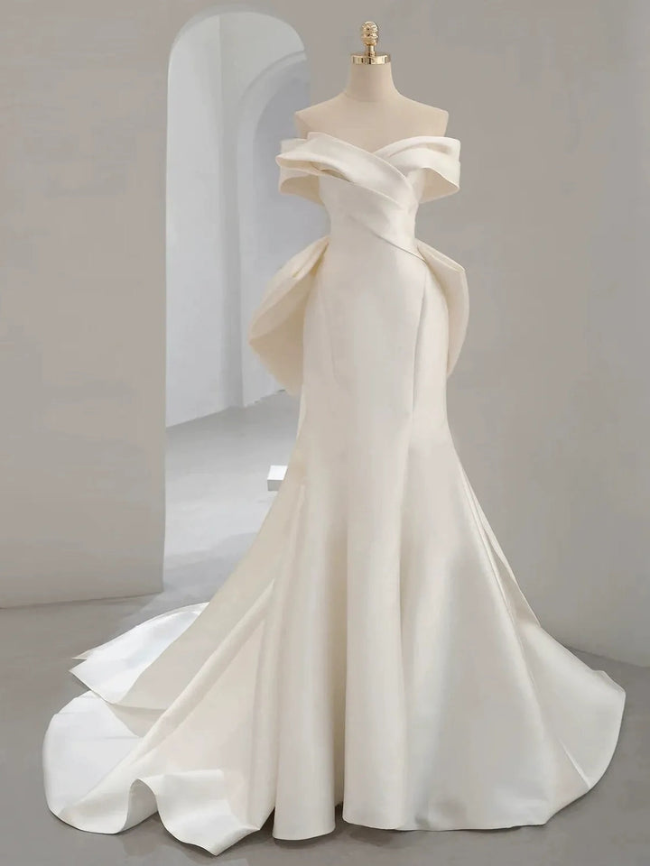 Trumpet/Mermaid Off-the-shoulder Floor-Length Wedding Dresses with Bow