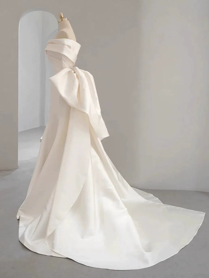 Trumpet/Mermaid Off-the-shoulder Floor-Length Wedding Dresses with Bow