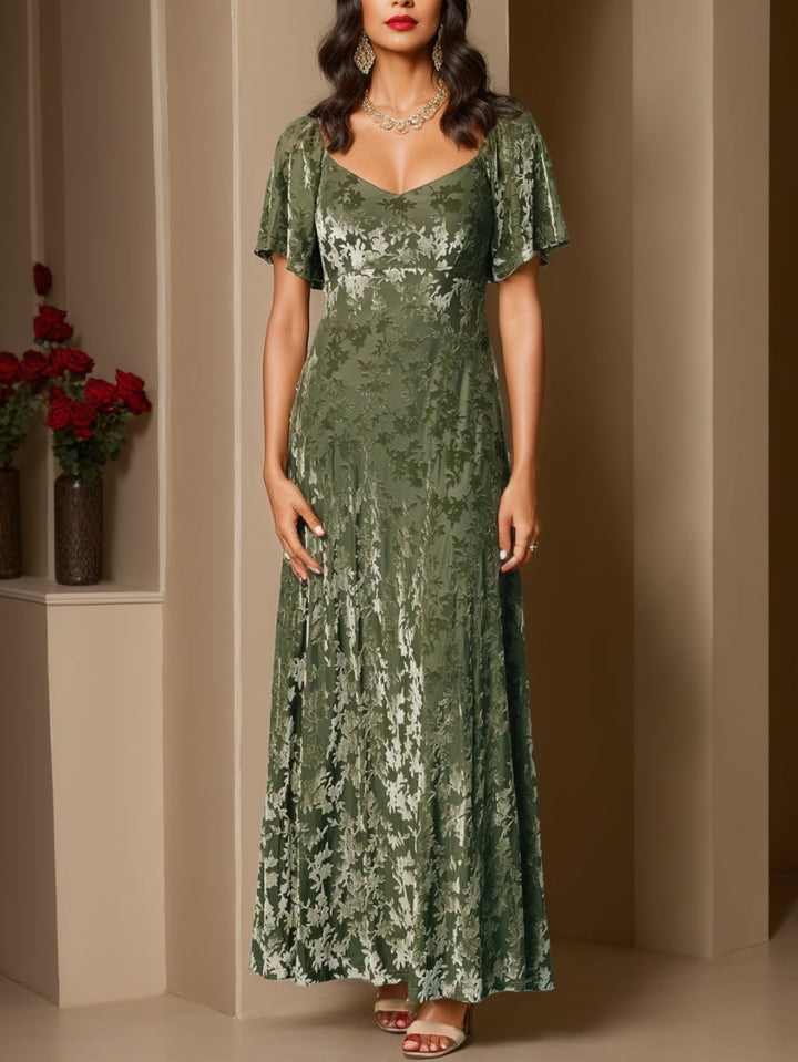 A-Line/Princess Sweetheart Wedding Guest Dresses Short Sleeves Ankle-Length Velvet