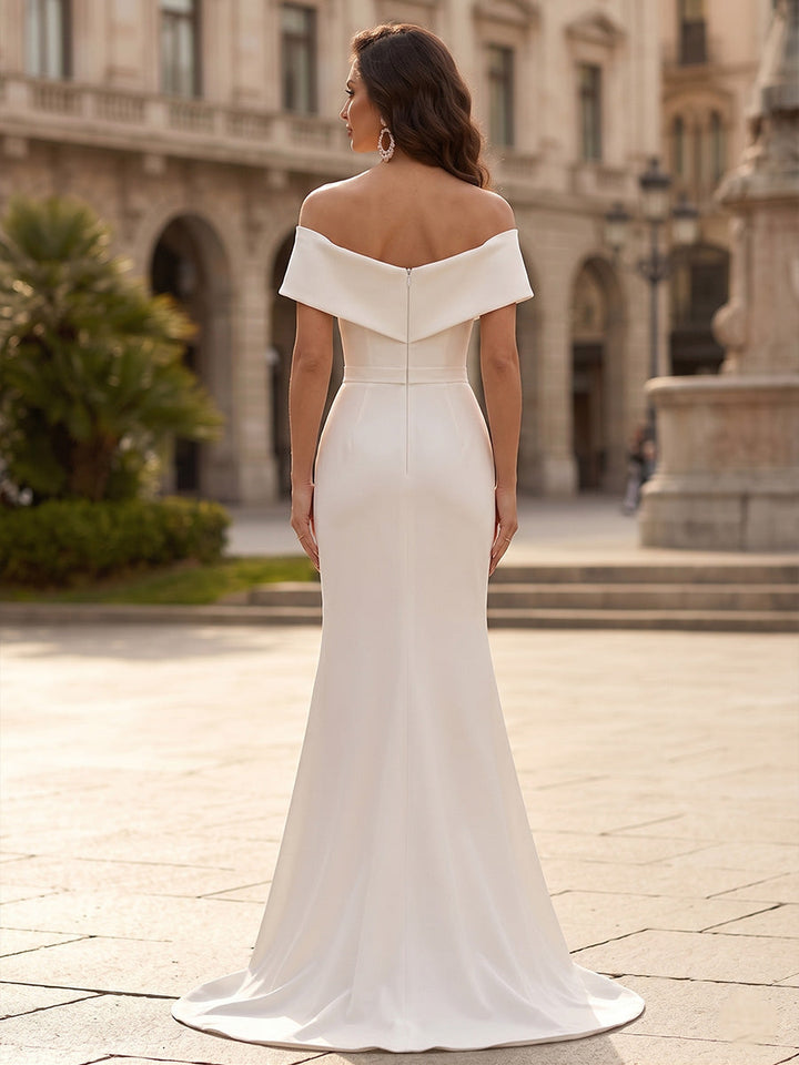 Trumpet/Mermaid Off-the-Shoulder Sleeveless Floor Length Wedding Dress Ruched