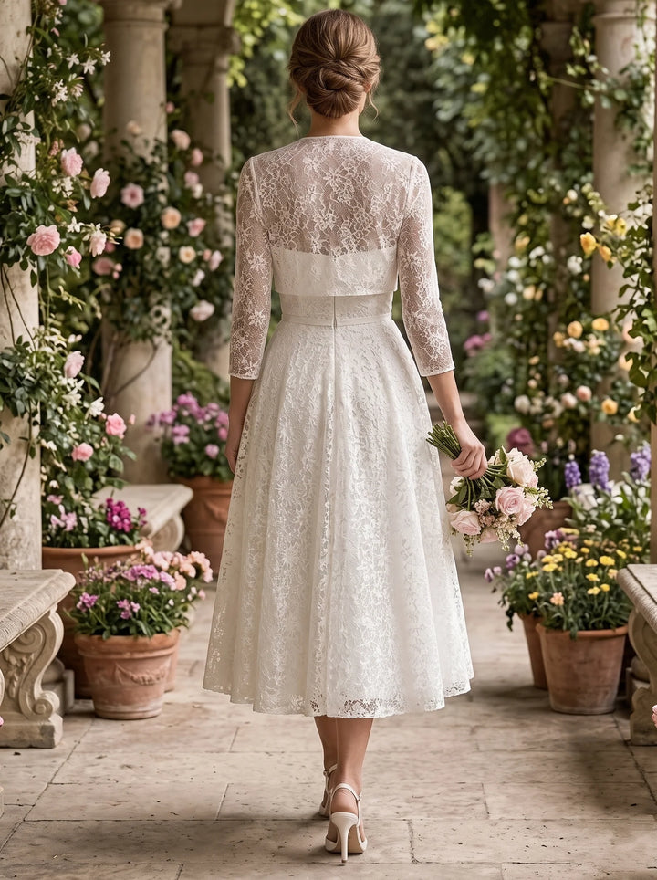 2 Pieces A-Line/Princess Strapless Lace Wedding Dresses Sleeveless Tea-Length with Jacket