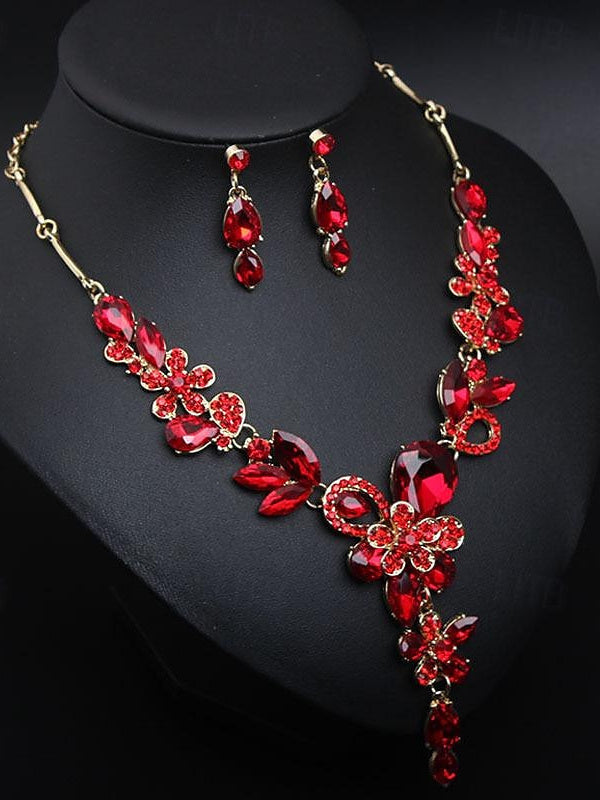 Luxury 1 set 3 Pieces Jewelry Earrings Necklace For Women's Wedding Gemstone Pendant Necklace Set