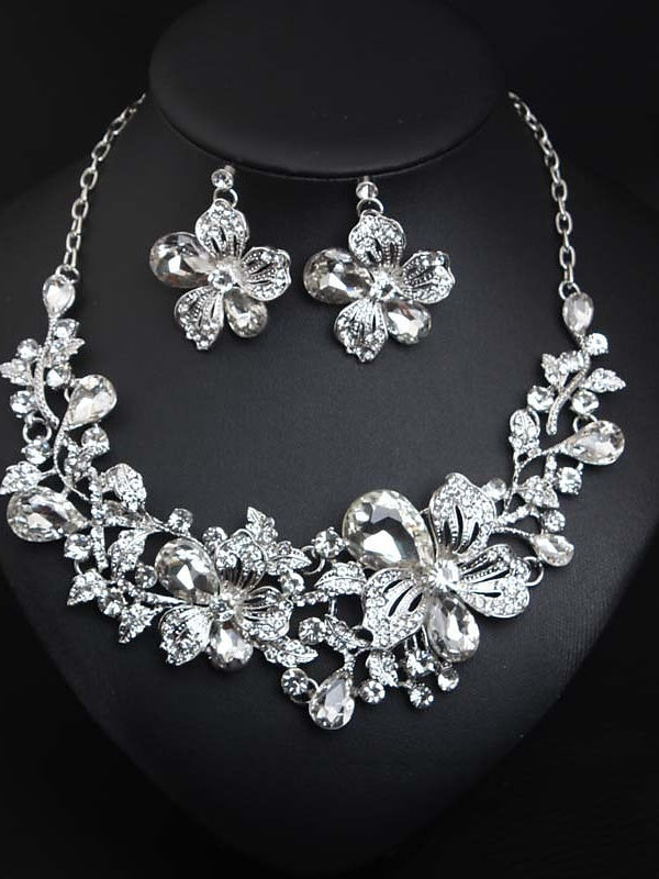 1 set Cubic Zirconia Rhinestone Alloy Bridal Jewelry Earrings Necklace For Women's Fall Wedding Pendant Necklace Set