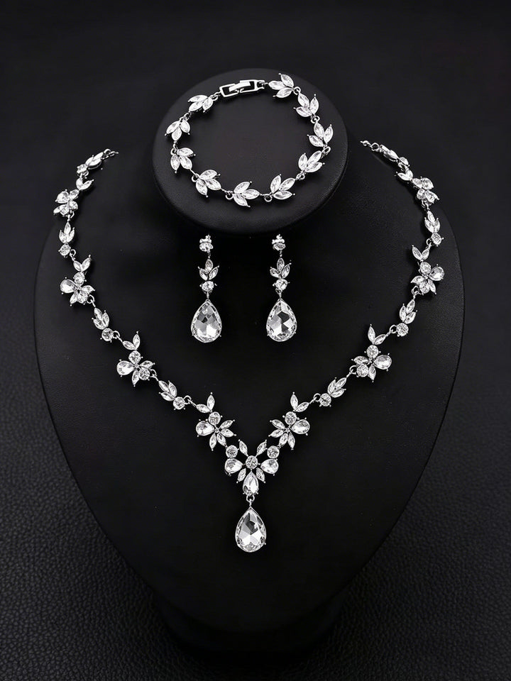 1 set Bridal Jewelry Three-piece Suit Rhinestone Imitation Diamond Necklace Earrings Bracelet Women's Jewelry Set  For Wedding Gift