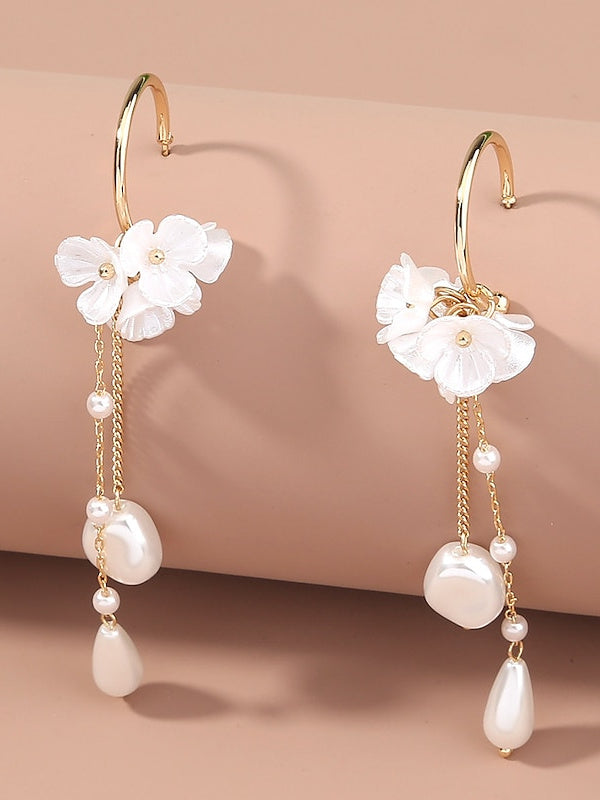 Tassel Fringe Flower Shape Drop Earrings For Women's Clear White Wedding Work Daily Trendy Earrings