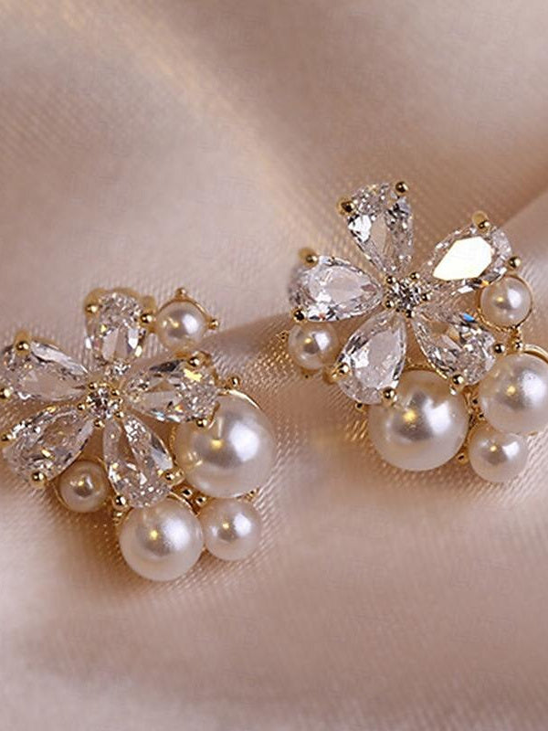 Stud Earrings For Women's Wedding Work Daily  Classic Floral Gold Earrings