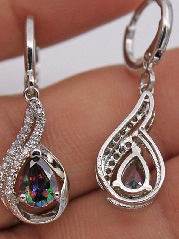 Zircon Drop Earrings For Women's Wedding Work Daily Classic Floral Silver Earrings