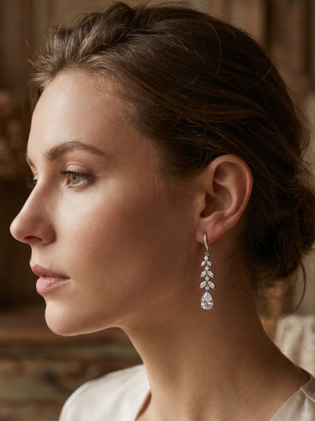 Classic Vine Cubic Zirconia Dangle Earrings Wedding Jewelry For Bride