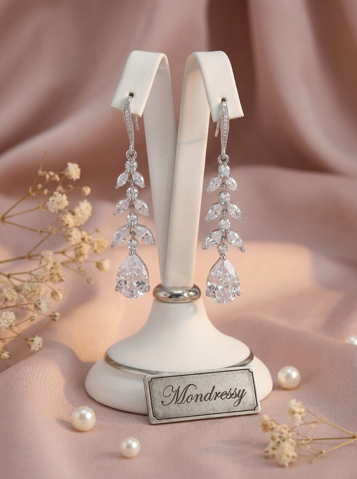 Classic Vine Cubic Zirconia Dangle Earrings Wedding Jewelry For Bride