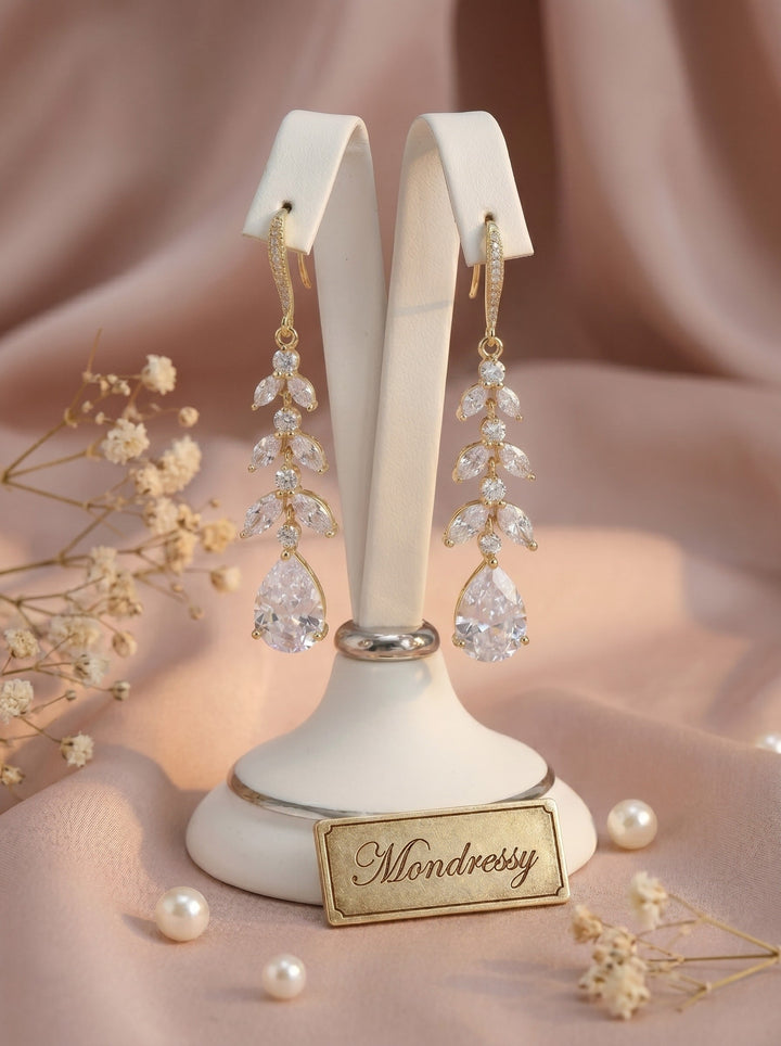 Classic Vine Cubic Zirconia Dangle Earrings Wedding Jewelry For Bride
