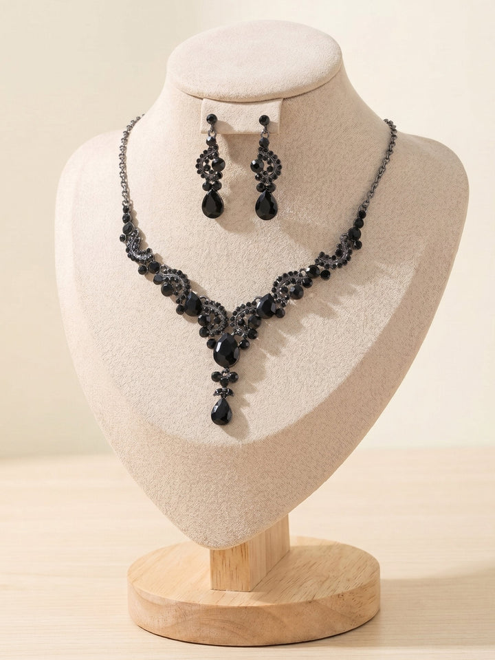 1 Set Bridal Jewelry Two-piece Elegant Zirconia Wedding Jewelry For Bride Earrings & Necklace