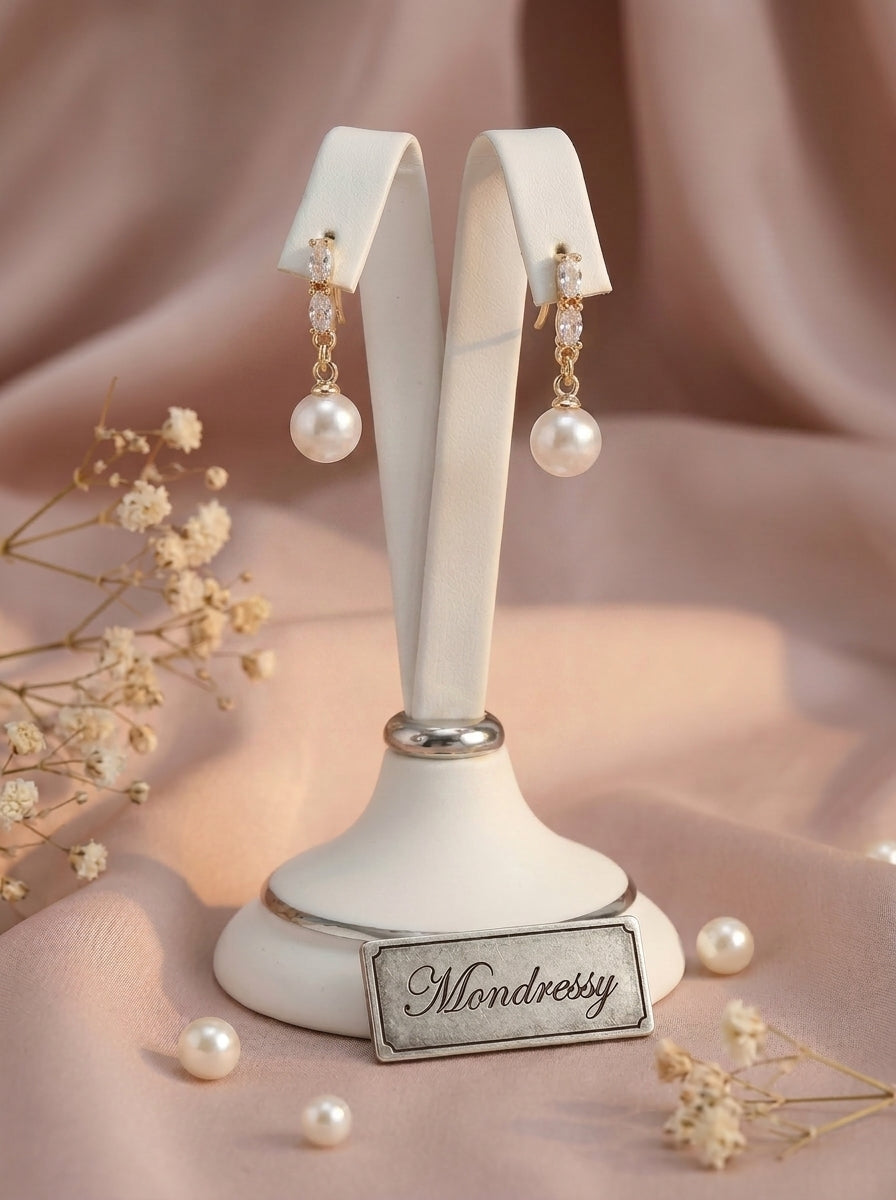 Bridal Pearl Rhinestone Drop Earrings