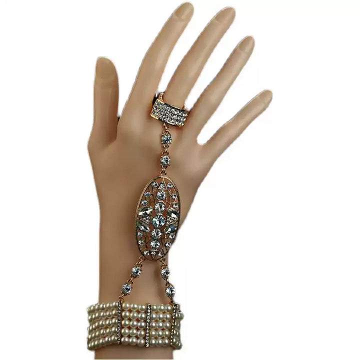 Sparkling Simple Rhinestone Luxury Pearl Ring Bracelet Set