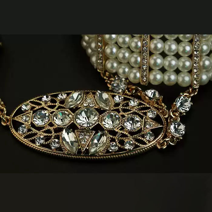 Sparkling Simple Rhinestone Luxury Pearl Ring Bracelet Set