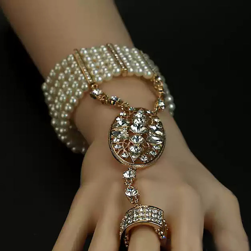 Sparkling Simple Rhinestone Luxury Pearl Ring Bracelet Set