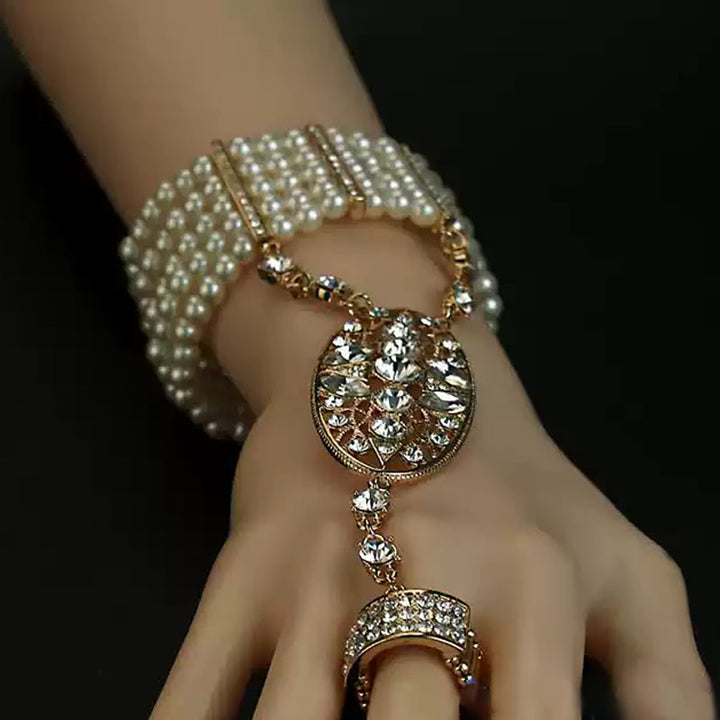 Sparkling Simple Rhinestone Luxury Pearl Ring Bracelet Set