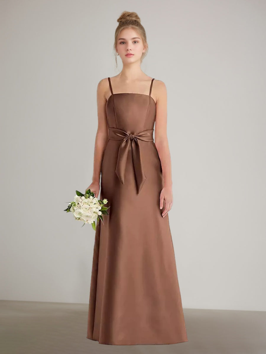 A-line/Princess Spaghetti Straps Junior Bridesmaid Dress with Pockets & Sash