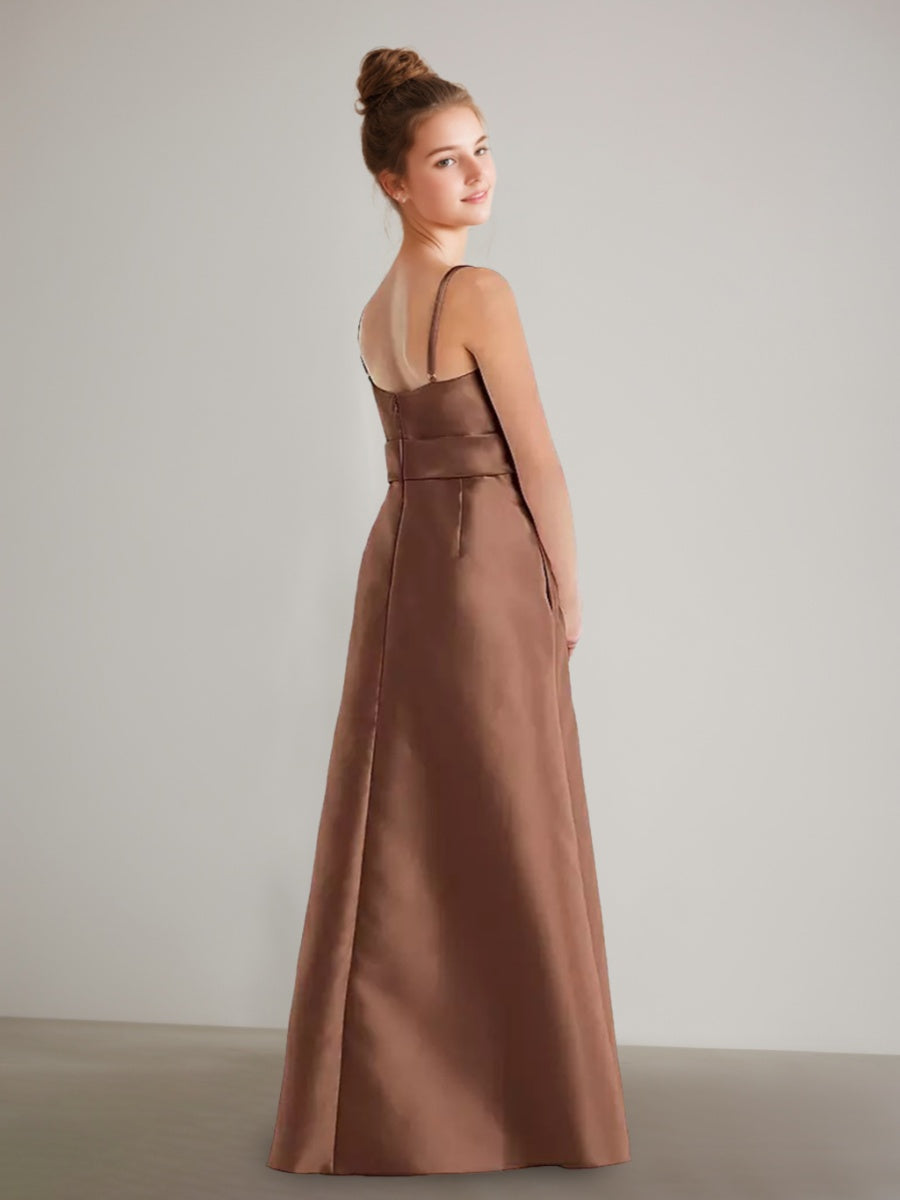 A-line/Princess Spaghetti Straps Junior Bridesmaid Dress with Pockets & Sash