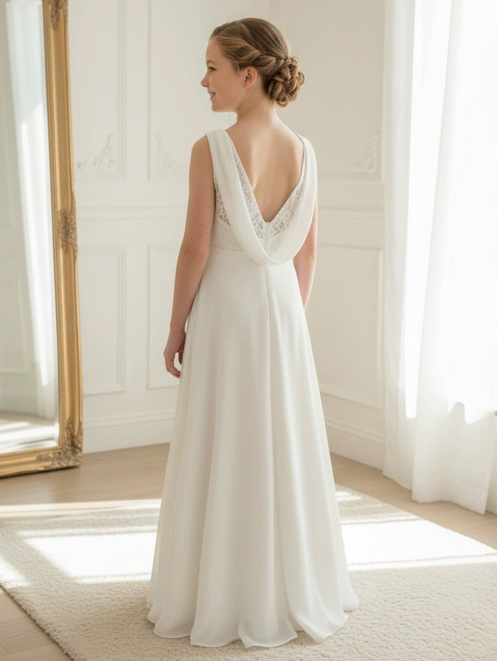 A-Line/Princess Scoop Lace Tulle Flower Girl Dresses Sleeveless Floor-Length